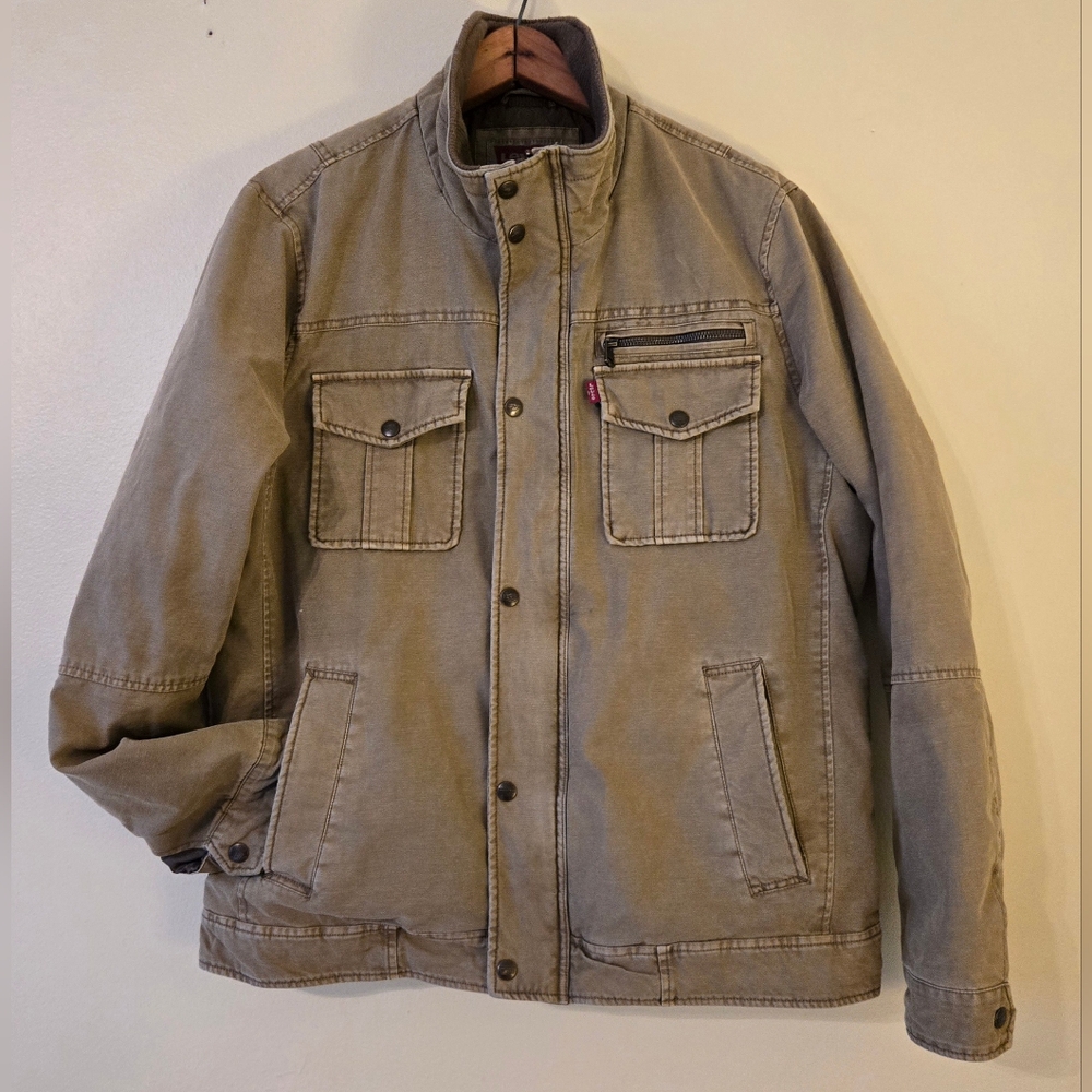 Levis Tan Casual Jacket, Full Zip, Cotton, Spring, Lined, Bomber, Mens Large